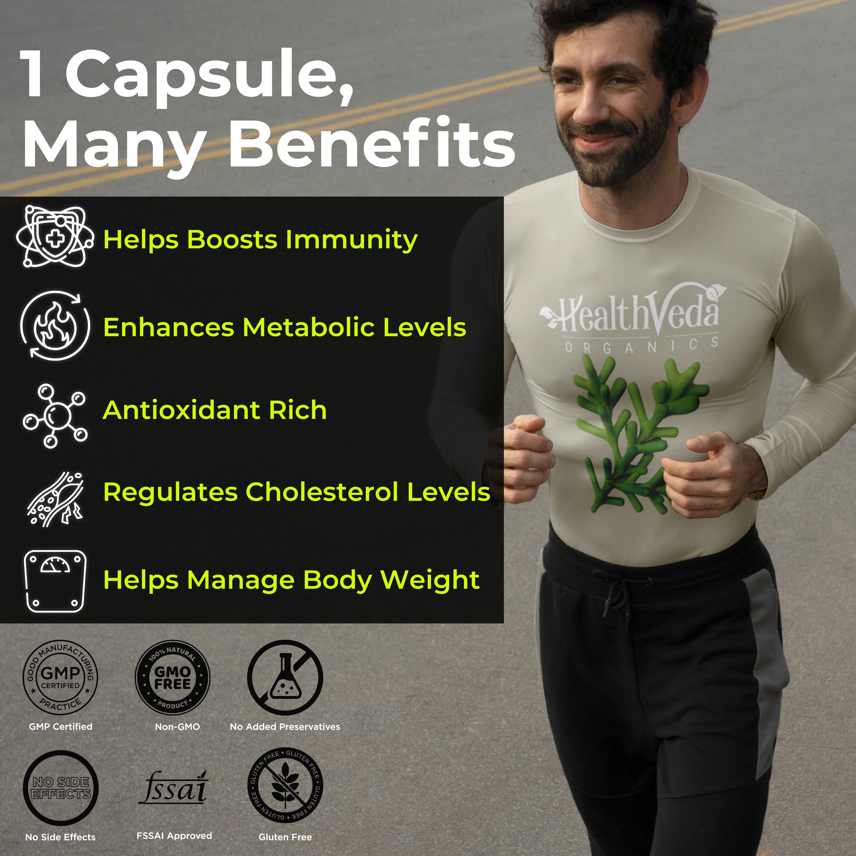 Health Veda Organics Spirulina Capsules 2000mg | Green Food for Good Health Weight Management & Immunity Booster - 120 Vegetarian Capsules
