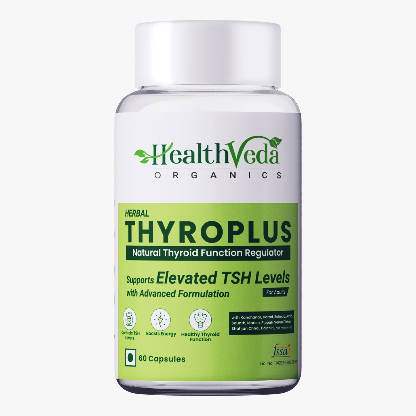 Health Veda Organics Thyroplus Supplements packed with Natural Ingredients for Thyroid Support - 60 Veg Capsules for Men & Women