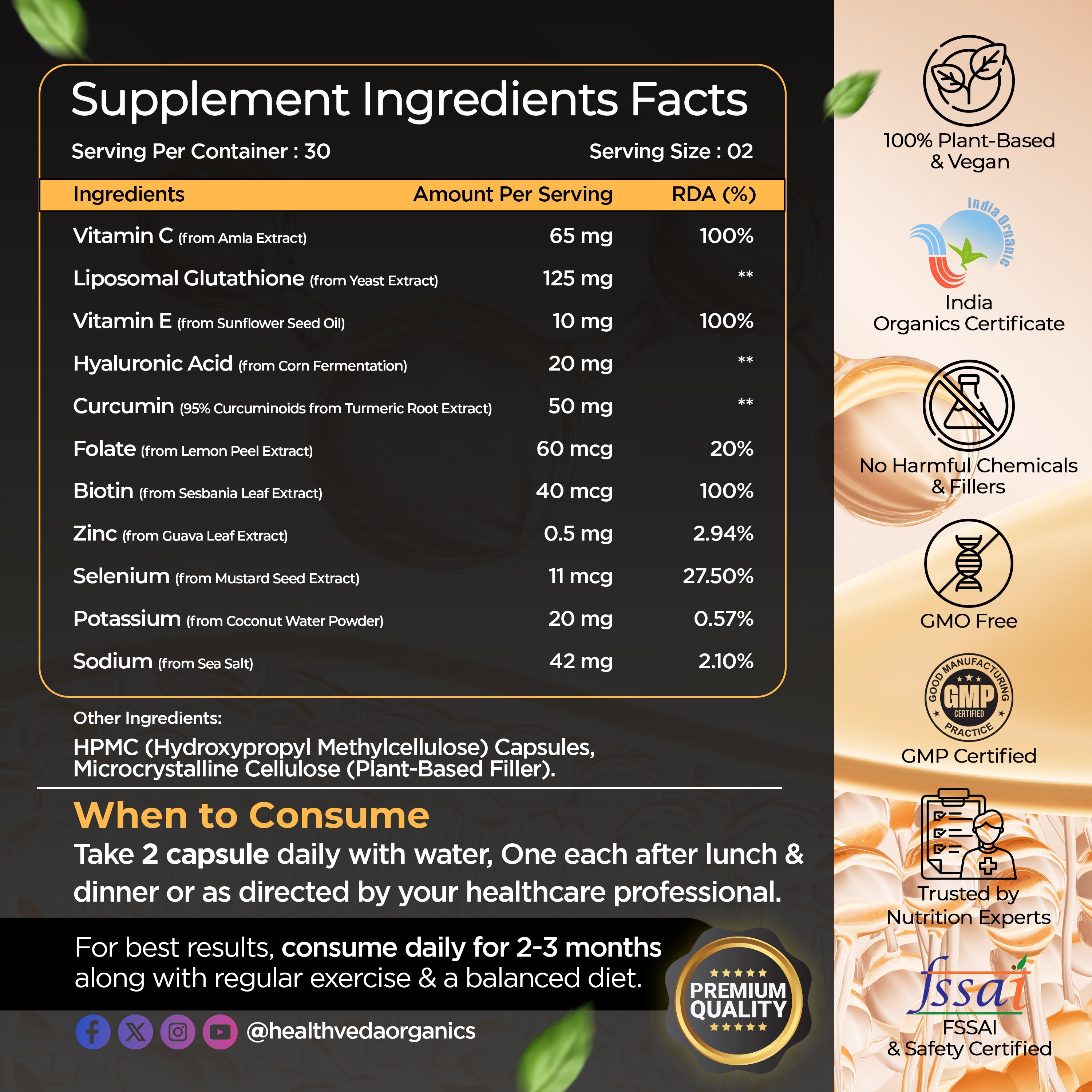 Health Veda Organics Veg Collagen Support | 60 Veg Capsules | Plant-Based Formula with Vitamin C & Biotin | Skin, Hair & Nails Support