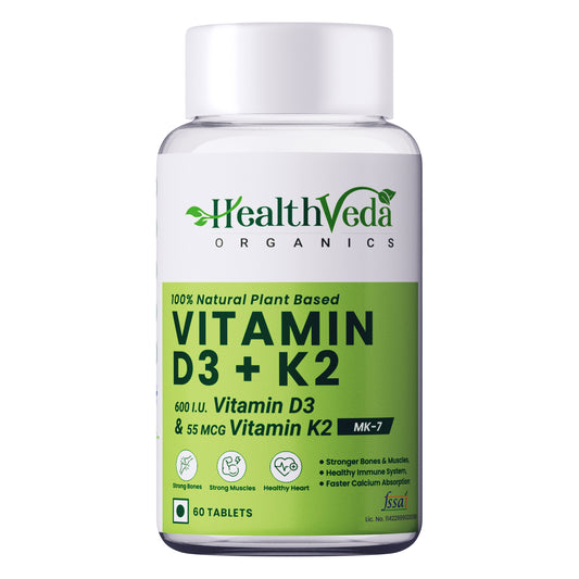 Vitamin D3+K2 as MK7 Supplement | Support Healthy BonesBOOSTS Immune System & Joint Care | 60 Veg Tablets for both Men & Women