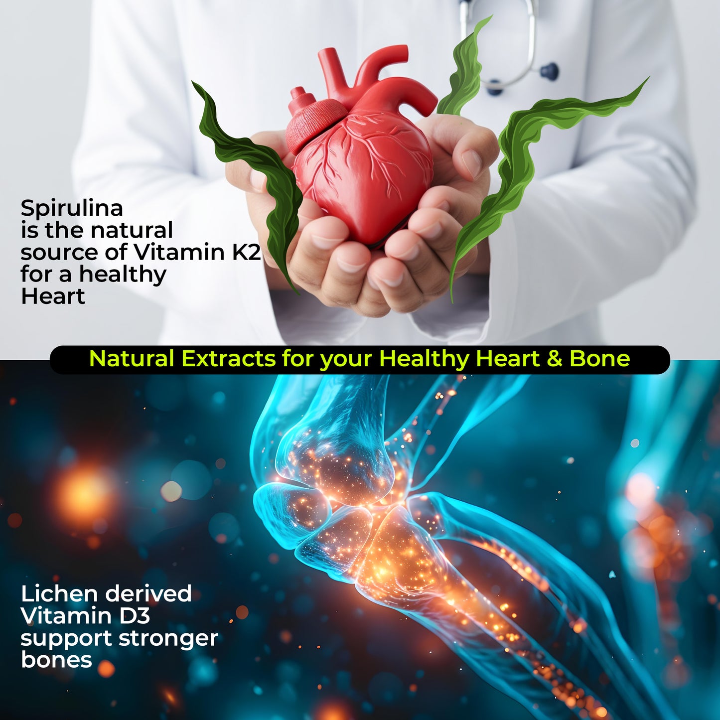 Vitamin D3+K2 as MK7 Supplement | Support Healthy BonesBOOSTS Immune System & Joint Care | 60 Veg Tablets for both Men & Women