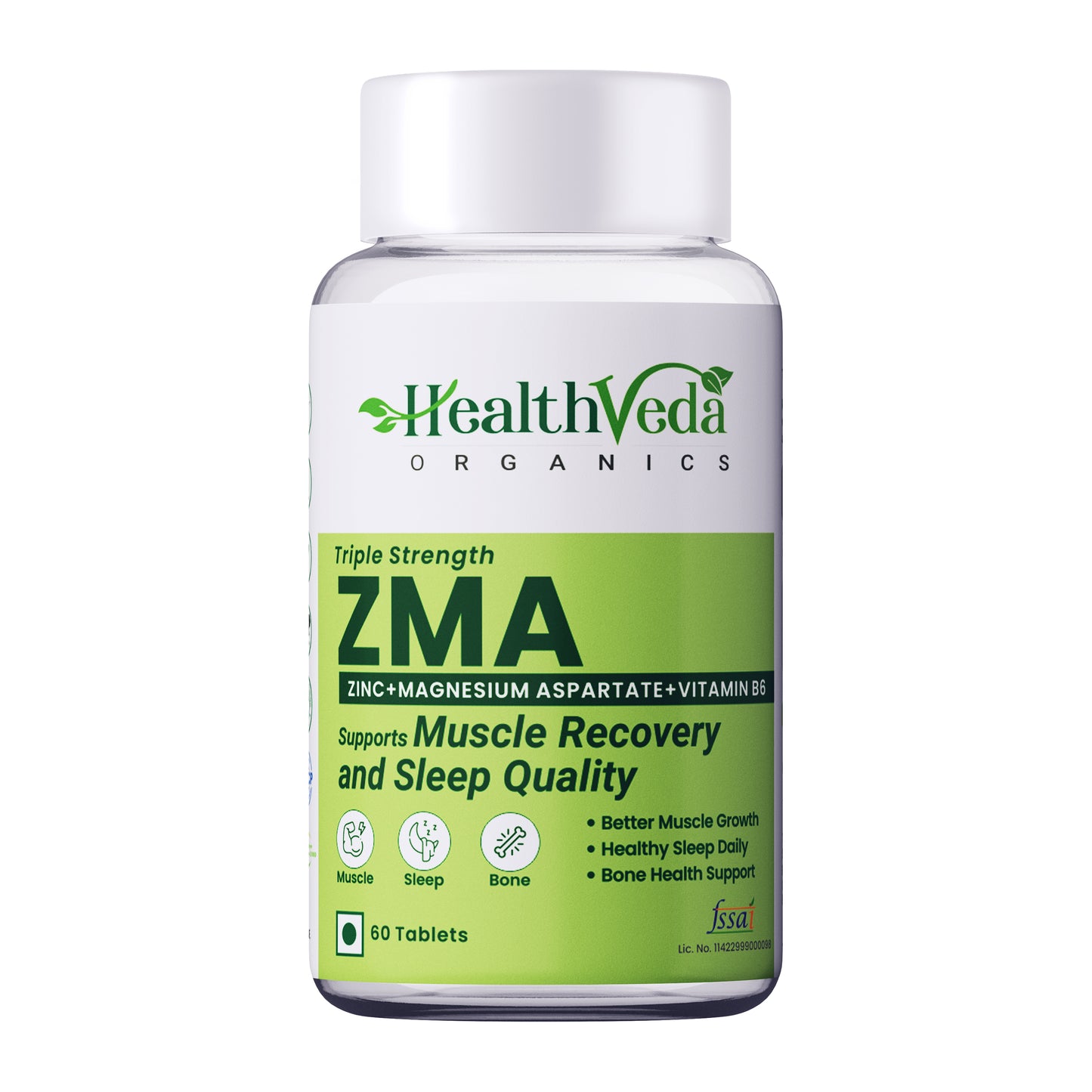 Health Veda Organics ZMA (Zinc, Magnesium Aspartate & Vitamin B6) | Nighttime Muscle Recovery Supplements for Muscle Strength | For Both Men & Women | 60 Veg Tablets