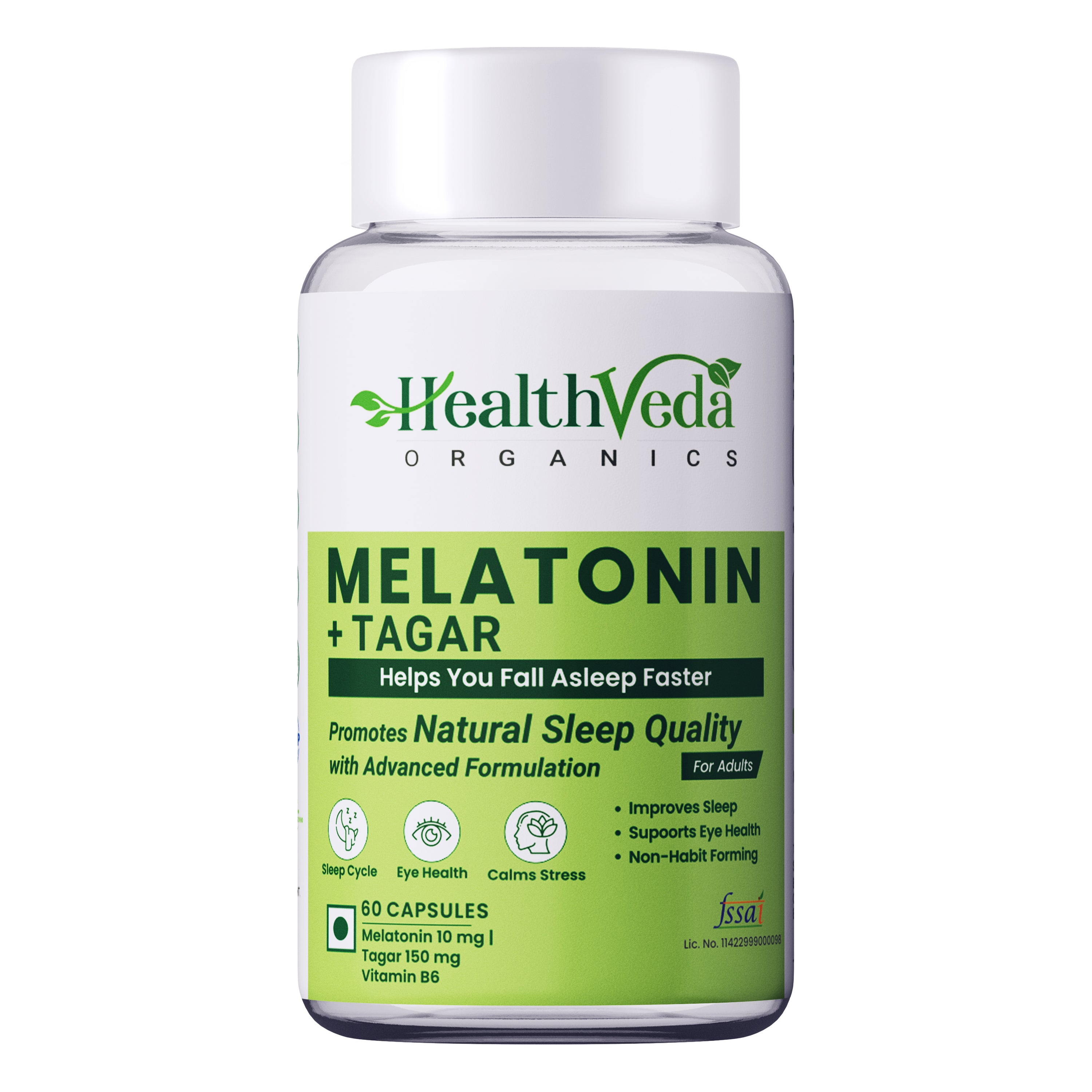Health Veda Organics Melatonin Capsules 10mg For Healthy Sleep Cycle - 60 Veg Capsules