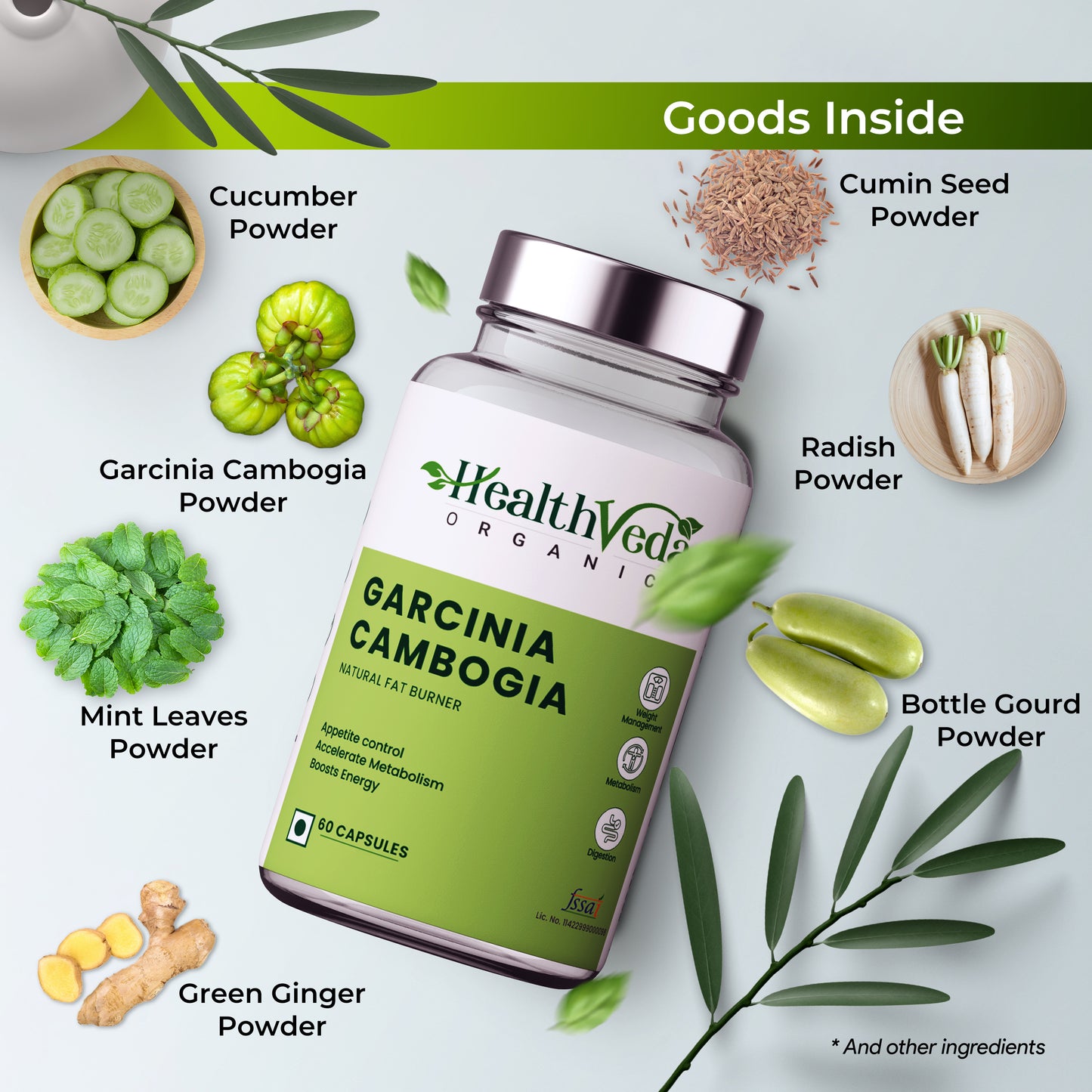 Health Veda Organics Plant Based Garcinia Cambogia Capsules for Weight Management, & Healthy Metabolism - 60 Veg Capsules