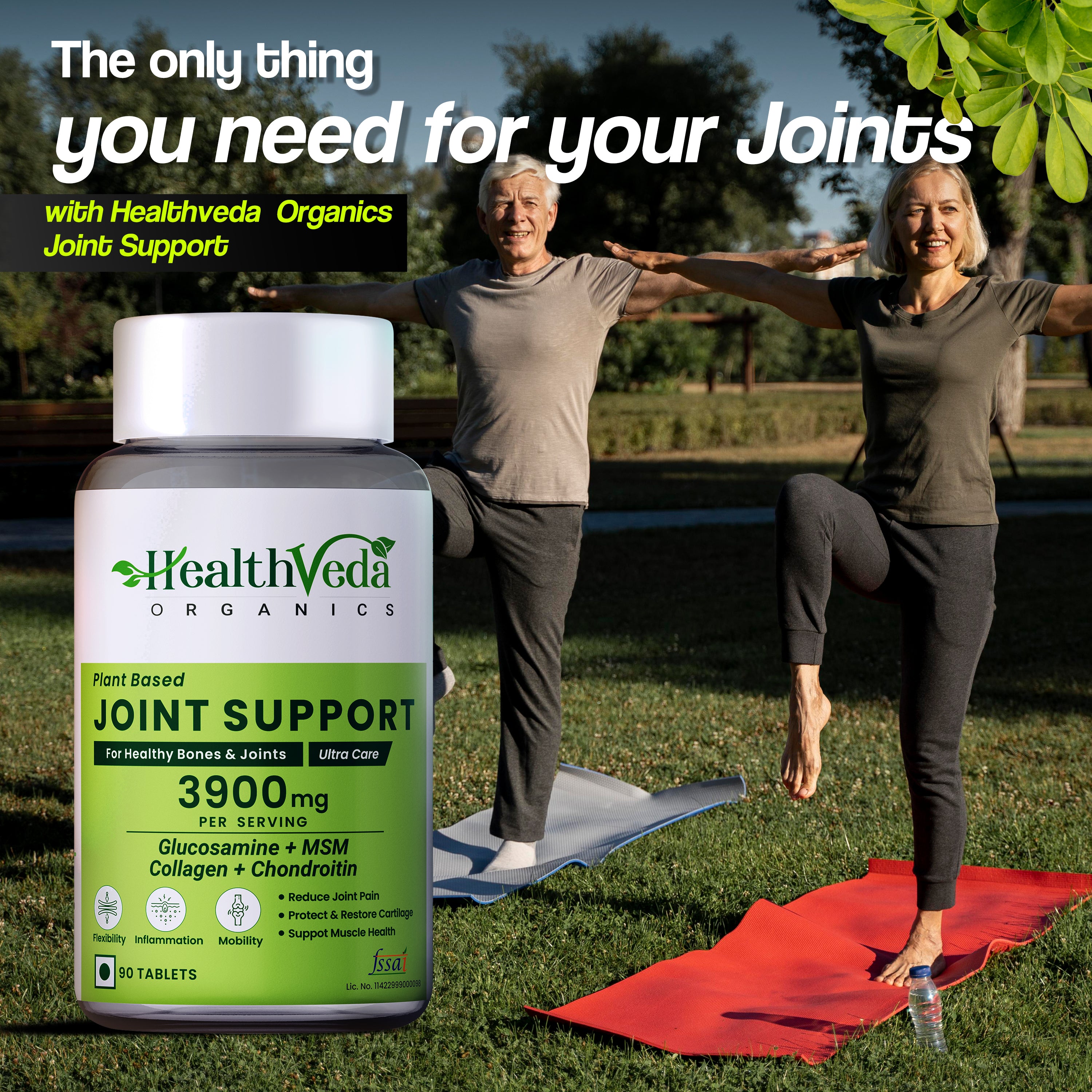 Health Veda Organics Joint Support Tablets with Glucosamine (3900 mg) | Enriched with Collagen, & MSM | Supports Joint Cartilage, Mobility & Muscle Health | 90 Tablets