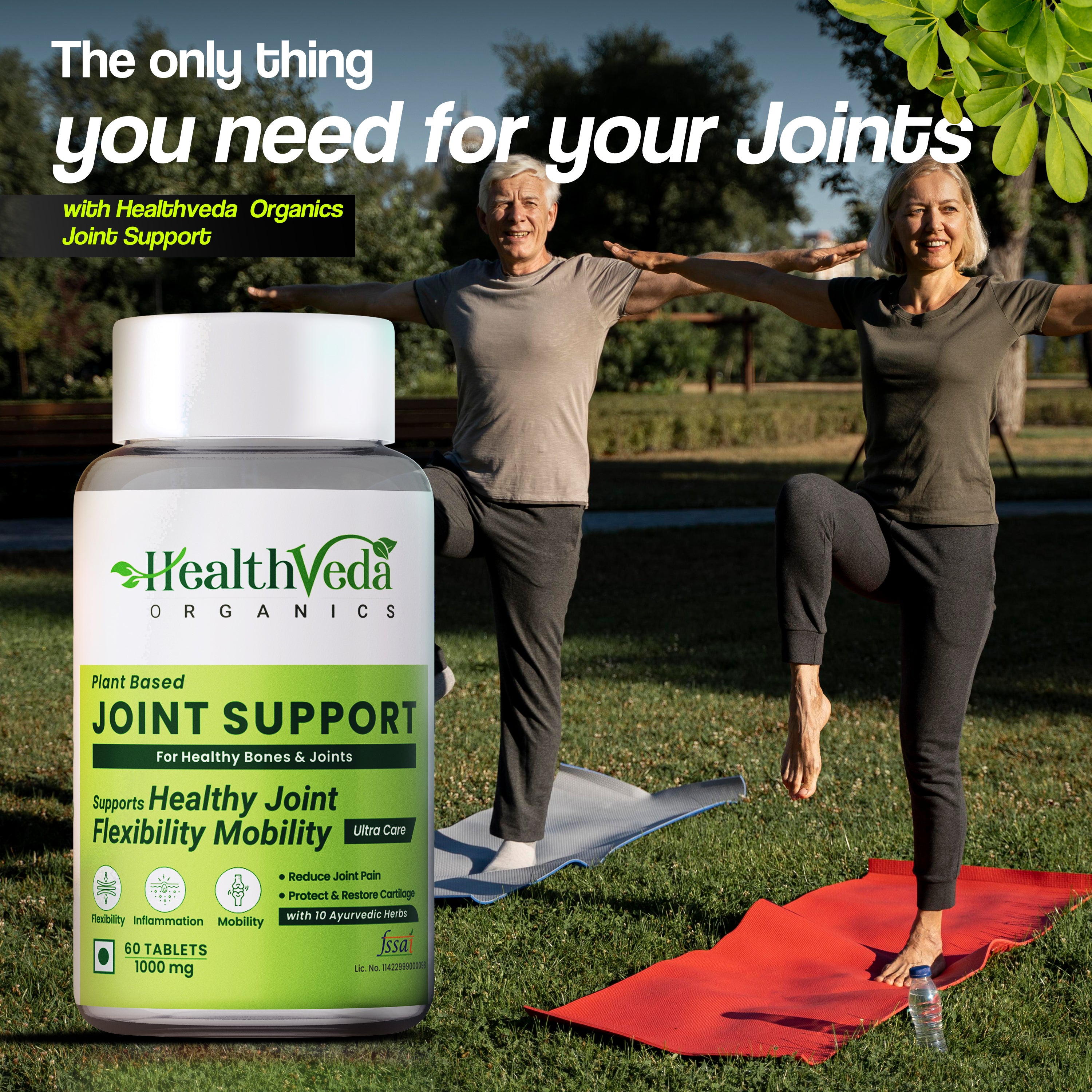 Health Veda Organics Plant Based Joint Support 1000 mg for Healthy Joints & Strong Bones - 60 Veg Tablets